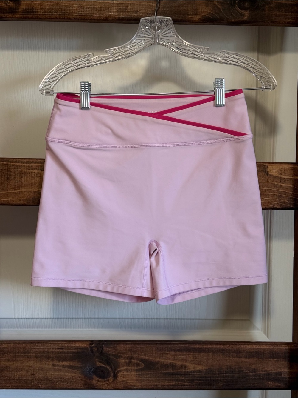 White Fox Active High-Rise Light Pink Bike Shorts with Hot Pink Trim